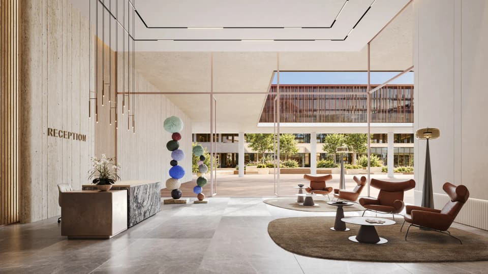 Reception lobby of The Yards Plaza office building